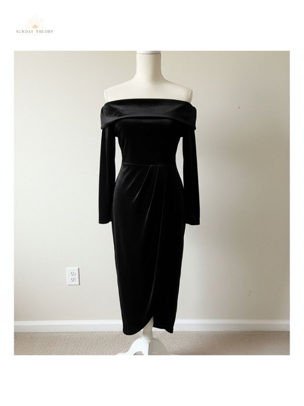 Off Shoulder Velvet Wrap Midi Dress Women Elegant Cocktail Party Bodycon